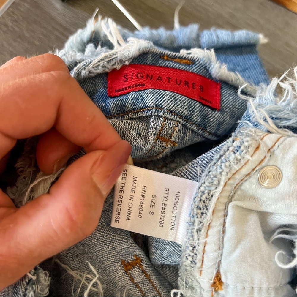 Denim Mini Skirt Signature 8 Vintage Y2K Frayed Blue Jean Women’s Size Small - Picture 3 of 5